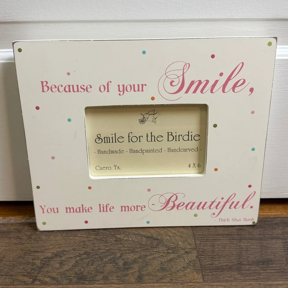 Handpainted wood 4x6‎ Picture Frame Smile for the Birdie Handmade